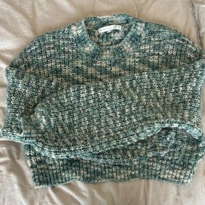 Altar'd State Green and Cream Cropped Crewneck Sweater